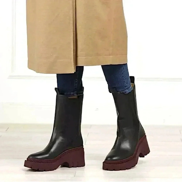 Coach Alexa Platform Moto Boots Leather Chunky Biker Mid Calf Bikercore Designer - Picture 1 of 17